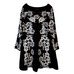 INC International Concepts Black Silver Metallic Rose Knit Dress XXL Z51